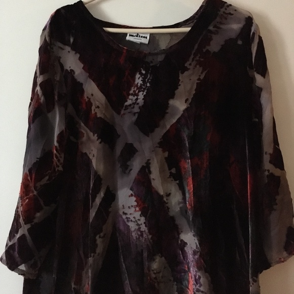 MOTION Lagenlook Multicolor Burn-Out Velvet Artsy Tunic M - Picture 2 of 5